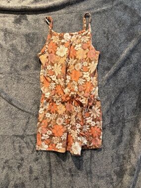Wonder Nation Thread Floral Romper in Brown and Coral